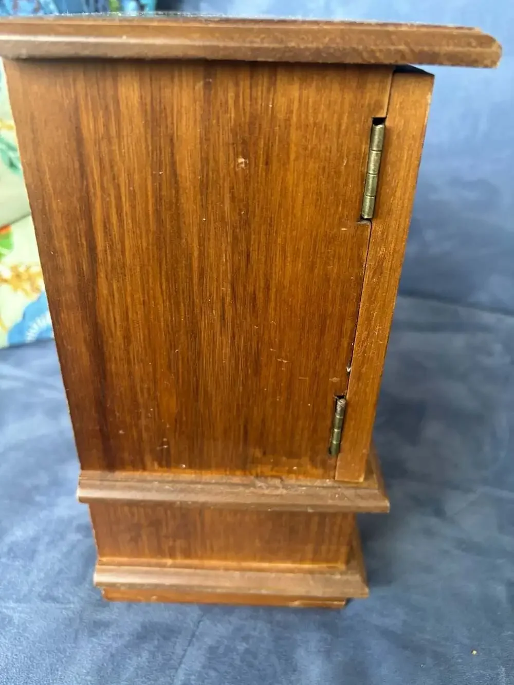 Vintage Wooden Jewelry Box Chest with Lattice Doors and Drawers
